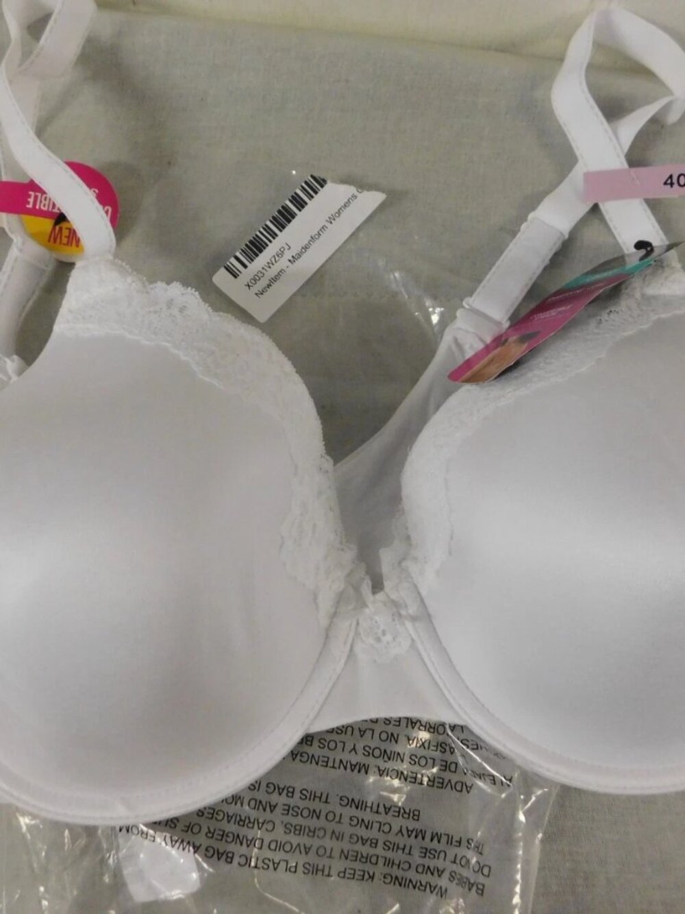 Maidenform T Shirt Convertible Straps Bra White 40 D New